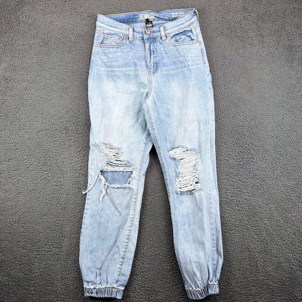 Rewash High‎ Rise Distressed Denim Joggers Light Wash Vintage Rebound Size 3 26